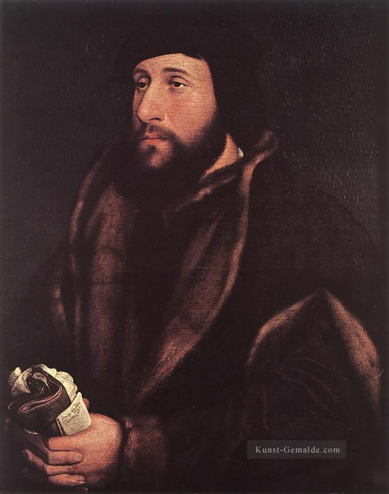 Porträt eines Mannes Handschuhe und Schreiben Renaissance Hans Holbein der Jüngere Ölgemälde